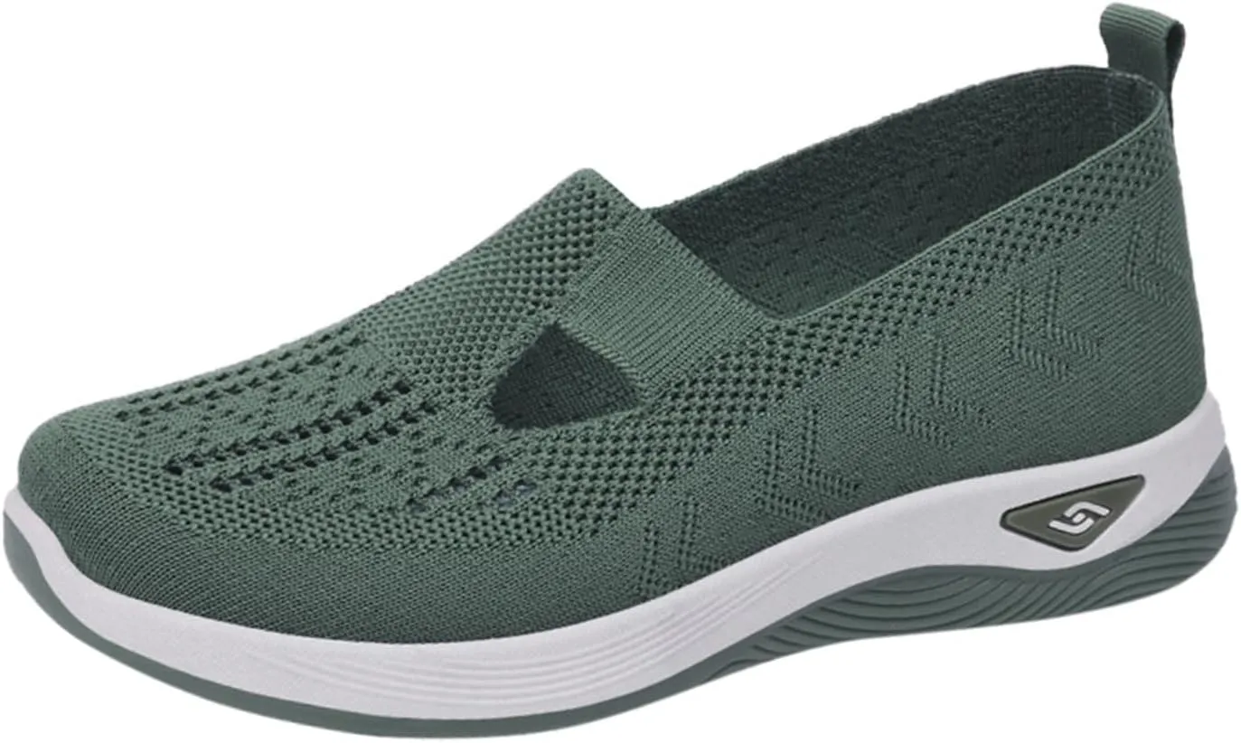 Women's Woven Orthopedic Breathable Soft Shoes Go Walking Slip on Foam Shoes Hands Free Slip in Sneakers Arch Support Shoes