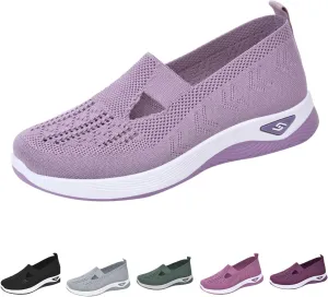 Women's Woven Orthopedic Breathable Soft Shoes Go Walking Slip on Foam Shoes Hands Free Slip in Sneakers Arch Support Shoes
