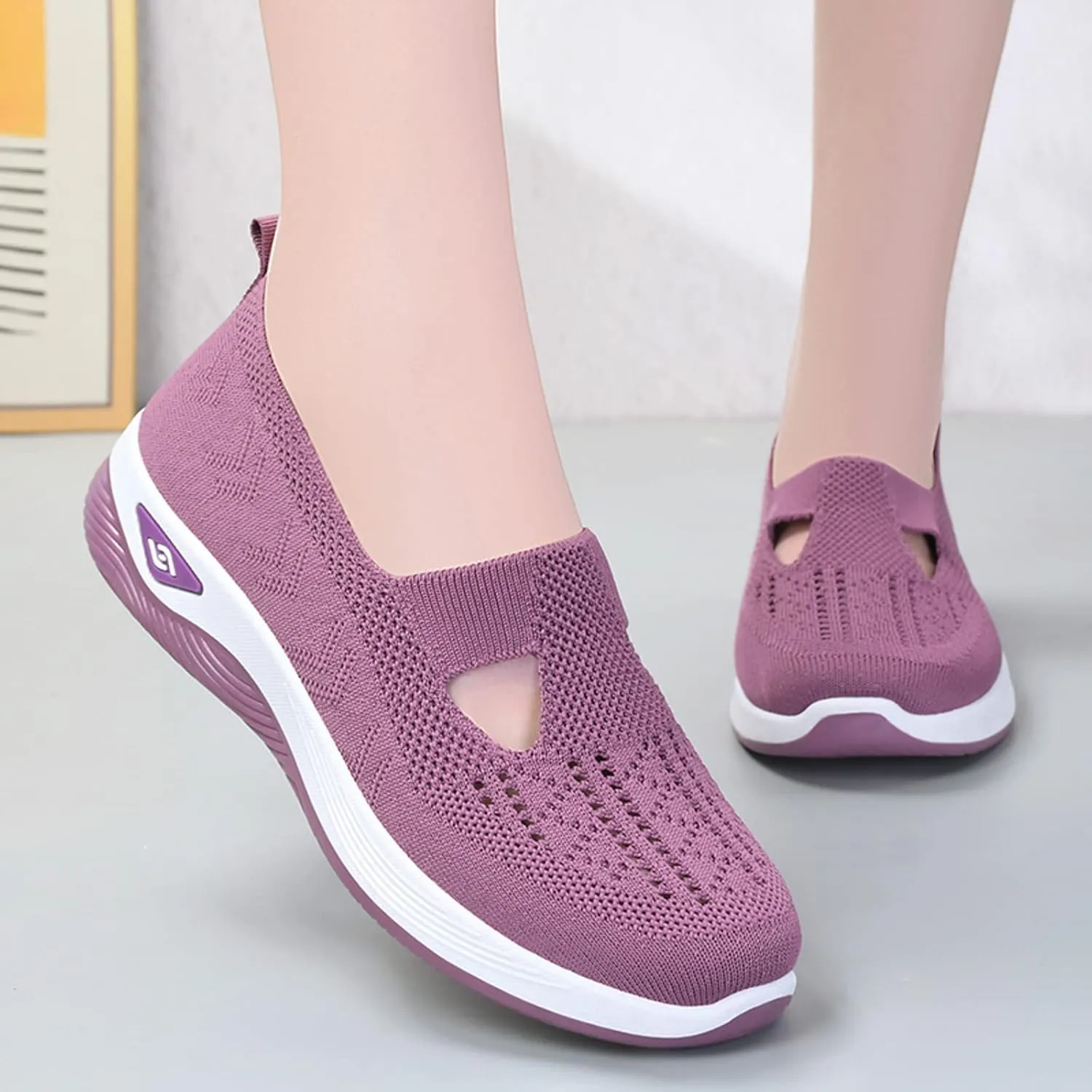 Women's Woven Orthopedic Breathable Soft Shoes Go Walking Slip on Foam Shoes Hands Free Slip in Sneakers Arch Support Shoes