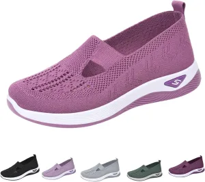 Women's Woven Orthopedic Breathable Soft Shoes Go Walking Slip on Foam Shoes Hands Free Slip in Sneakers Arch Support Shoes