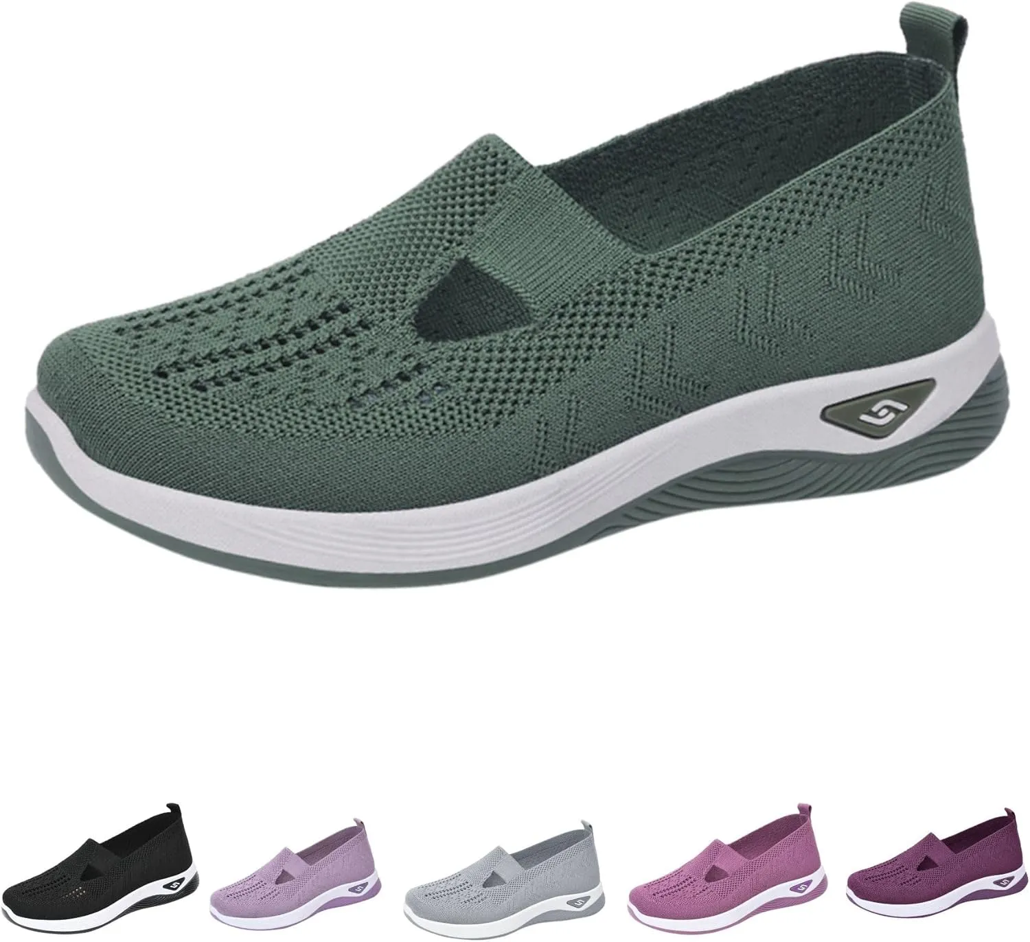 Women's Woven Orthopedic Breathable Soft Shoes Go Walking Slip on Foam Shoes Hands Free Slip in Sneakers Arch Support Shoes
