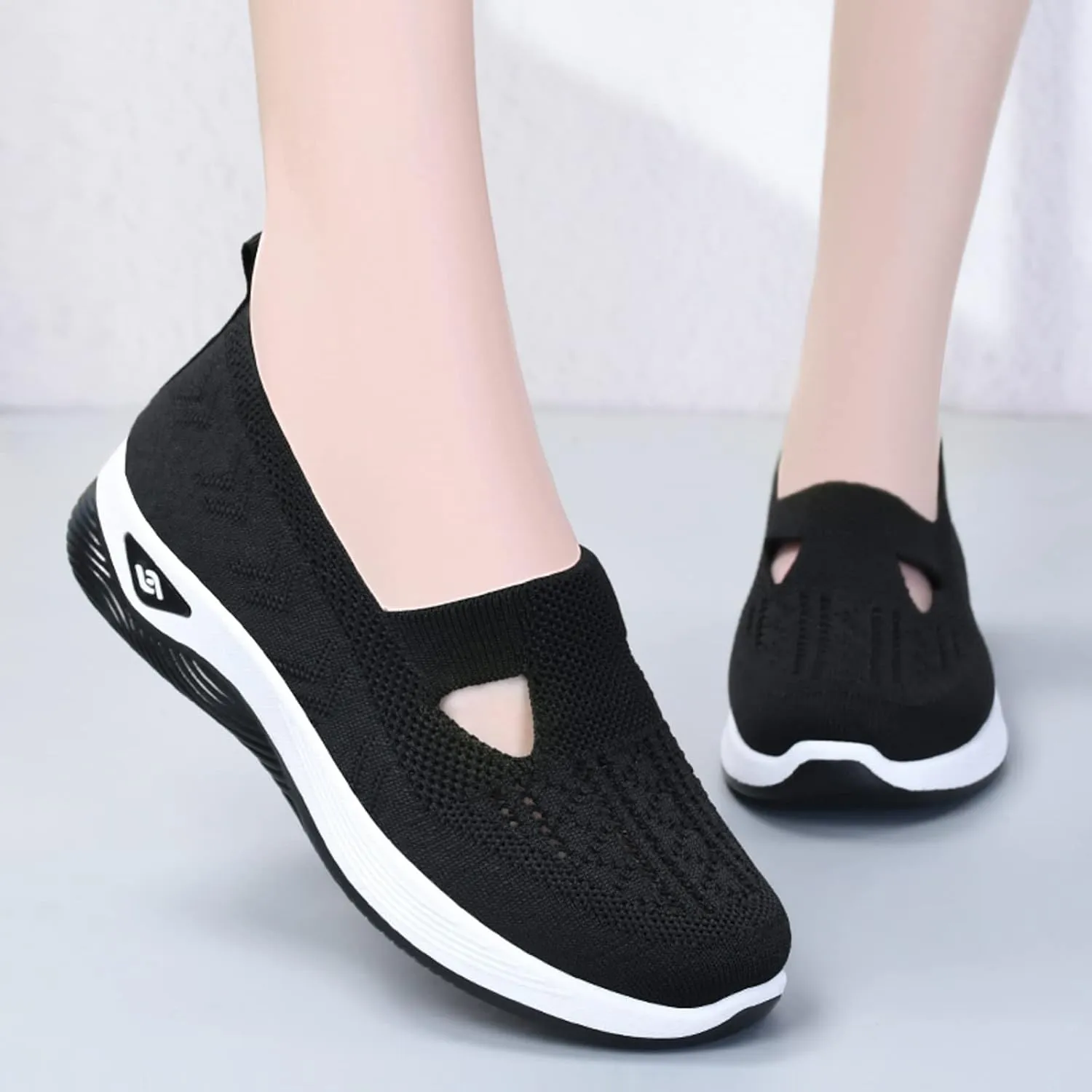 Women's Woven Orthopedic Breathable Soft Shoes Go Walking Slip on Foam Shoes Hands Free Slip in Sneakers Arch Support Shoes