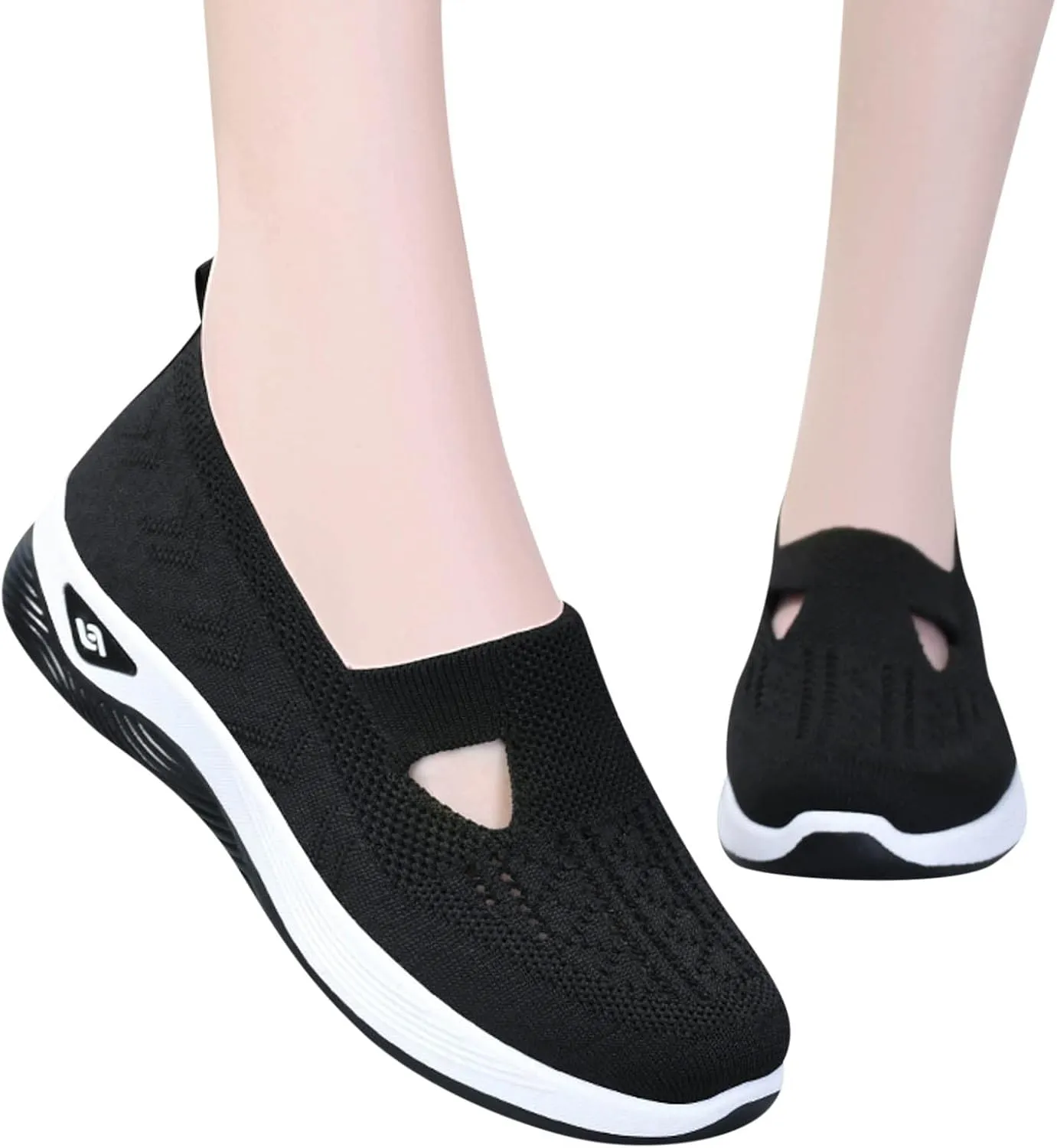 Women's Woven Orthopedic Breathable Soft Shoes Go Walking Slip on Foam Shoes Hands Free Slip in Sneakers Arch Support Shoes
