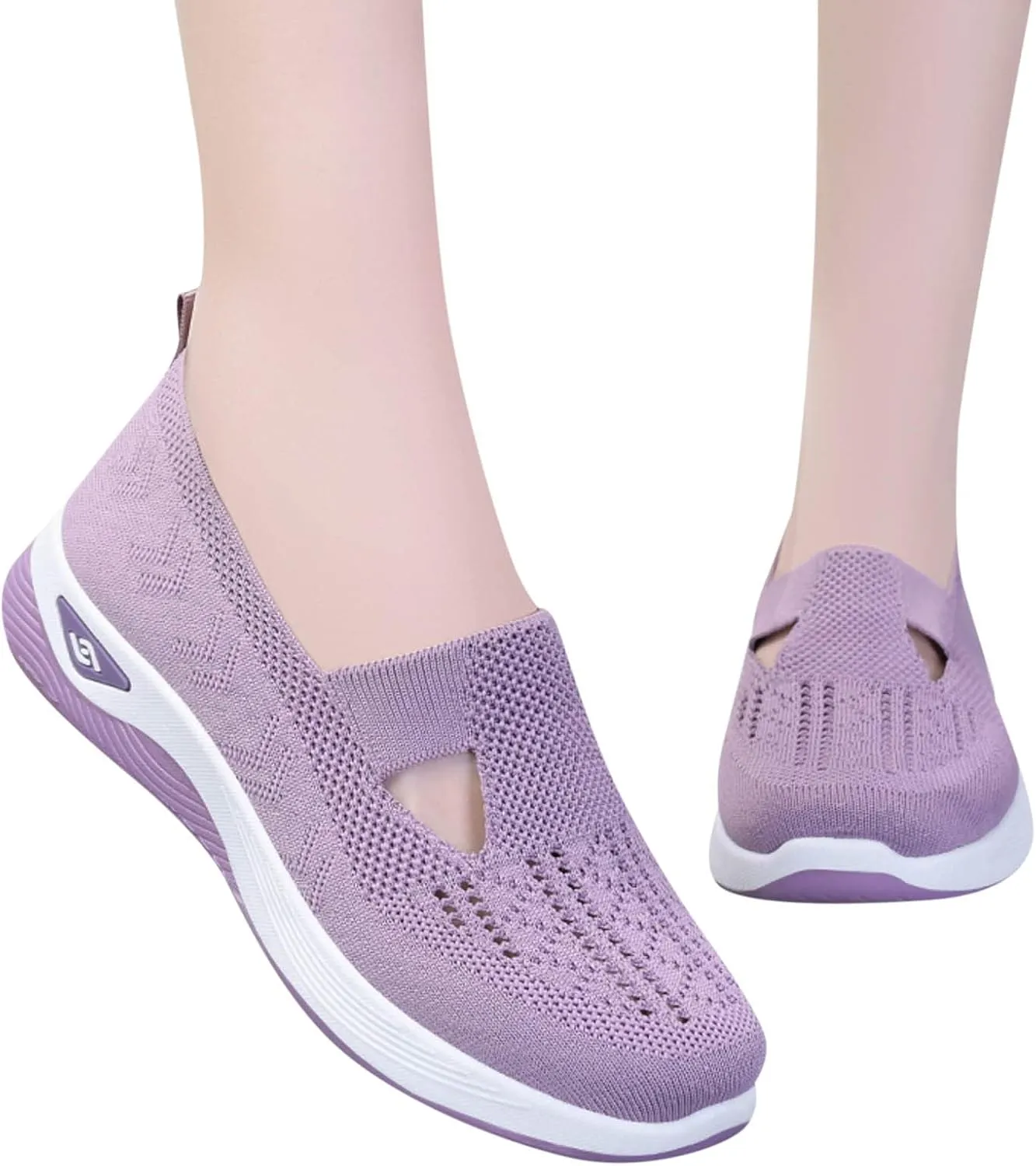 Women's Woven Orthopedic Breathable Soft Shoes Go Walking Slip on Foam Shoes Hands Free Slip in Sneakers Arch Support Shoes
