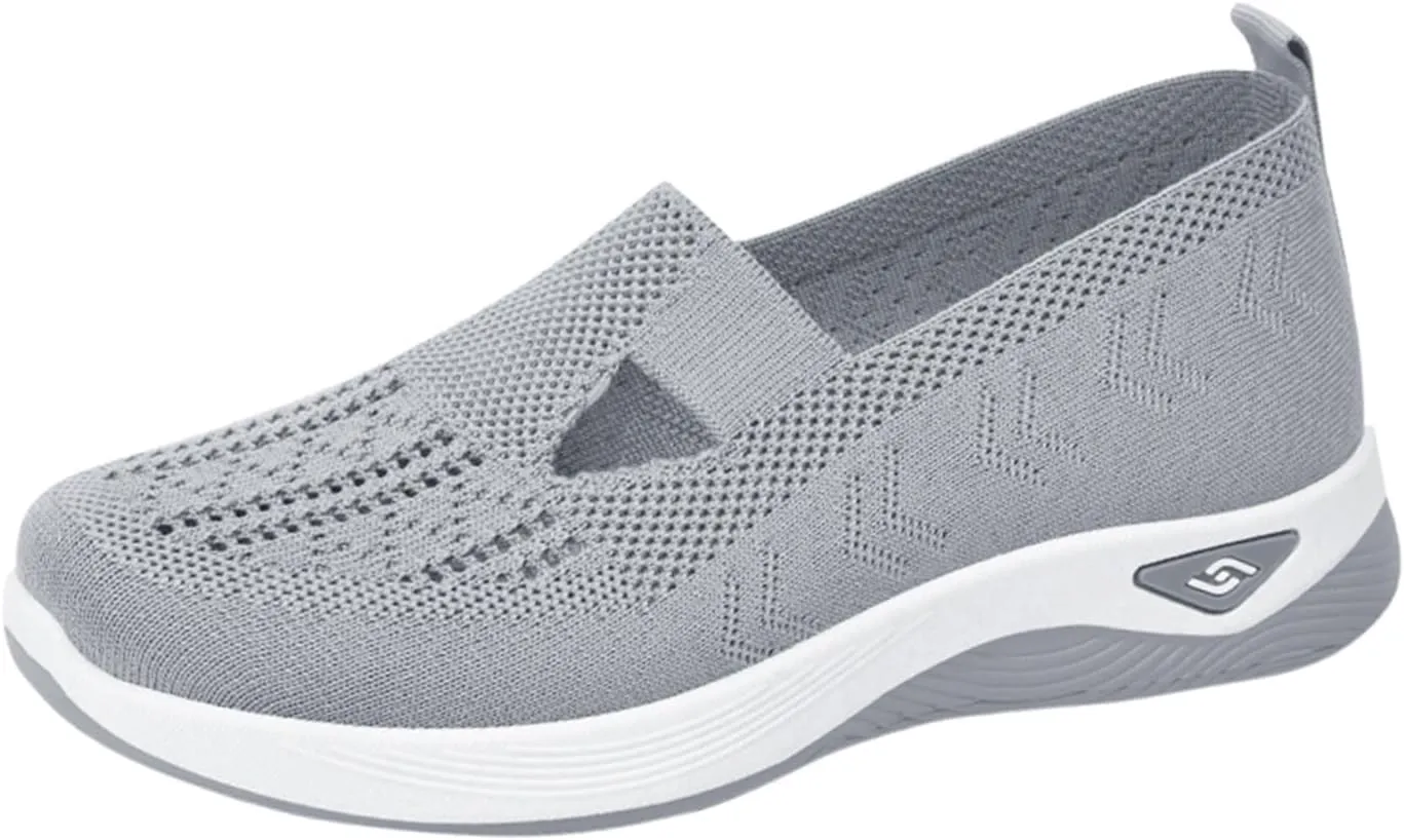Women's Woven Orthopedic Breathable Soft Shoes Go Walking Slip on Foam Shoes Hands Free Slip in Sneakers Arch Support Shoes