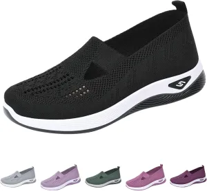 Women's Woven Orthopedic Breathable Soft Shoes Go Walking Slip on Foam Shoes Hands Free Slip in Sneakers Arch Support Shoes