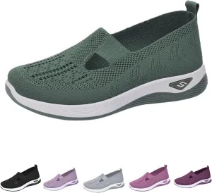 Women's Woven Orthopedic Breathable Soft Shoes Go Walking Slip on Foam Shoes Hands Free Slip in Sneakers Arch Support Shoes