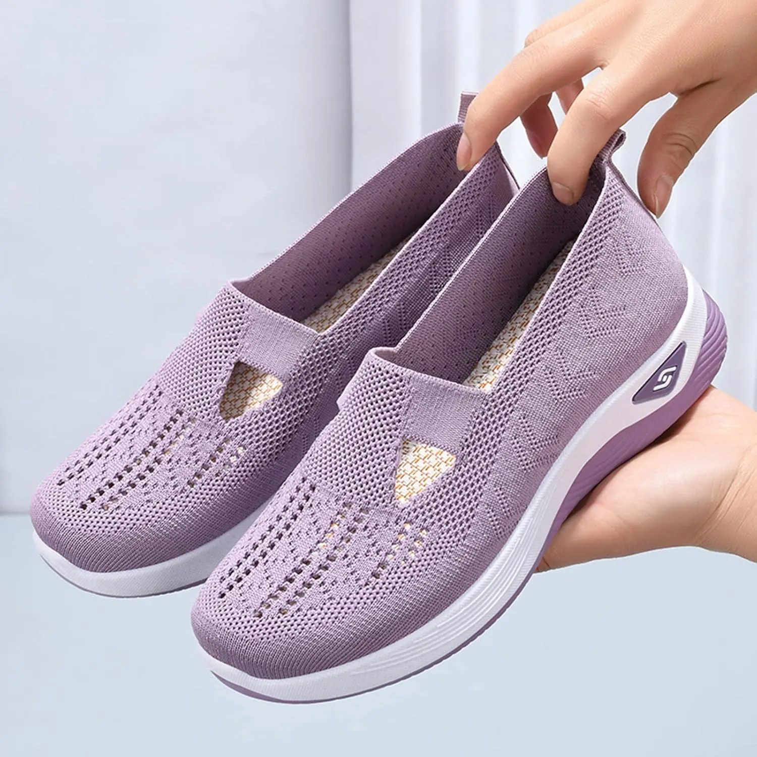Women's Woven Orthopedic Breathable Soft Shoes Go Walking Slip on Foam Shoes Hands Free Slip in Sneakers Arch Support Shoes