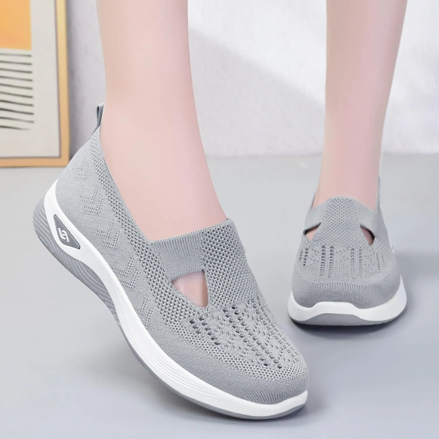 Women's Woven Orthopedic Breathable Soft Shoes Go Walking Slip on Foam Shoes Hands Free Slip in Sneakers Arch Support Shoes