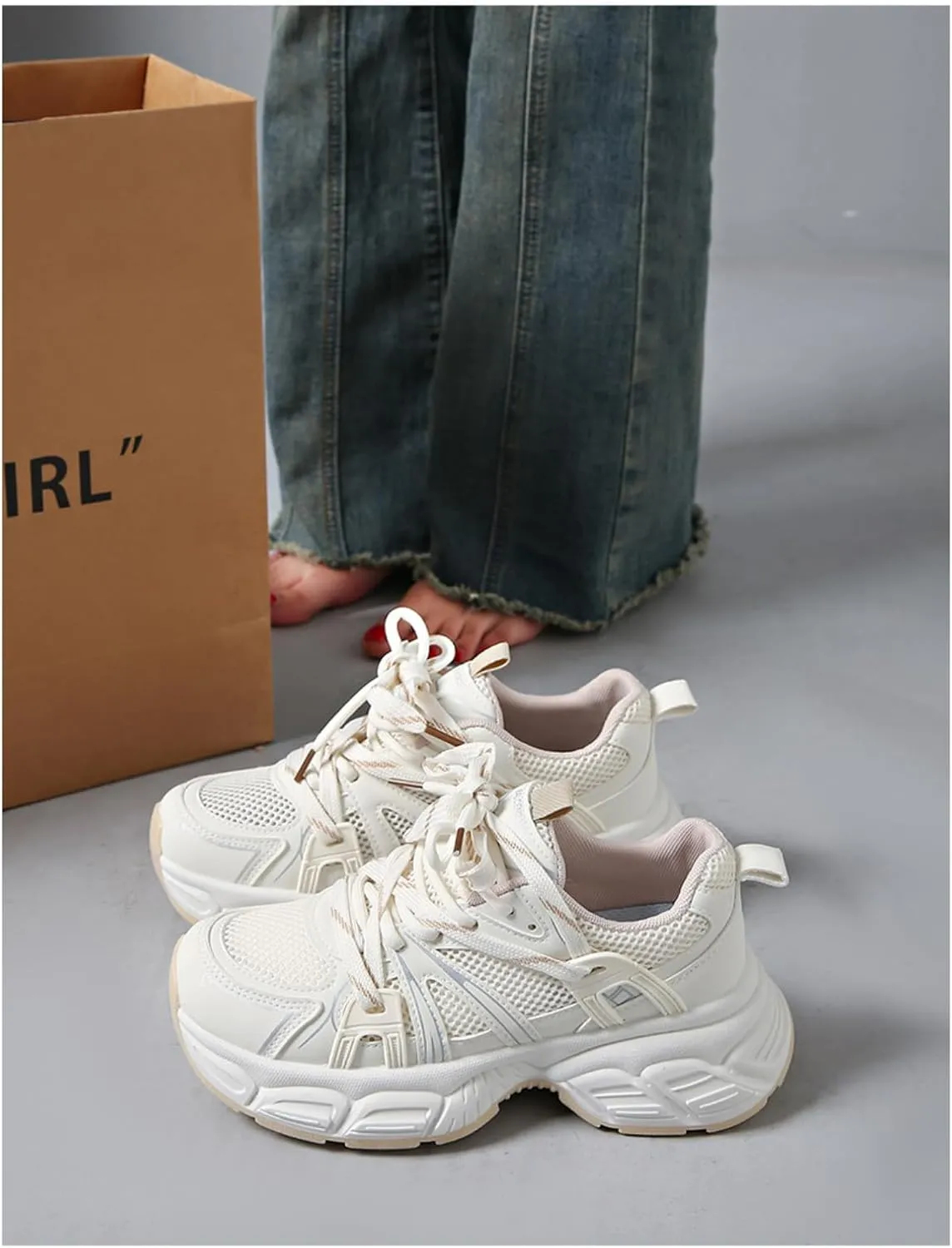 Women's Y2K Fashion Platform Sneakers 2.16" Inch Thick Sole Retro Lightweight Breathable Walking Shoes Casual Sport Workout