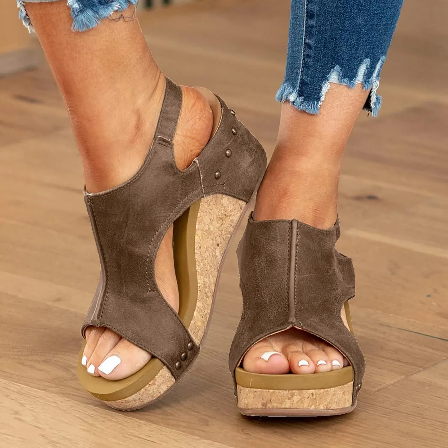 Womenyiaor Wedge Sandals for Women 2025, Women's Platform Wedge Sandals Comfortable Open Toe Buckle Ankle Strap Espadrilles Wedges Cork Casual & Dressy Summer Shoes