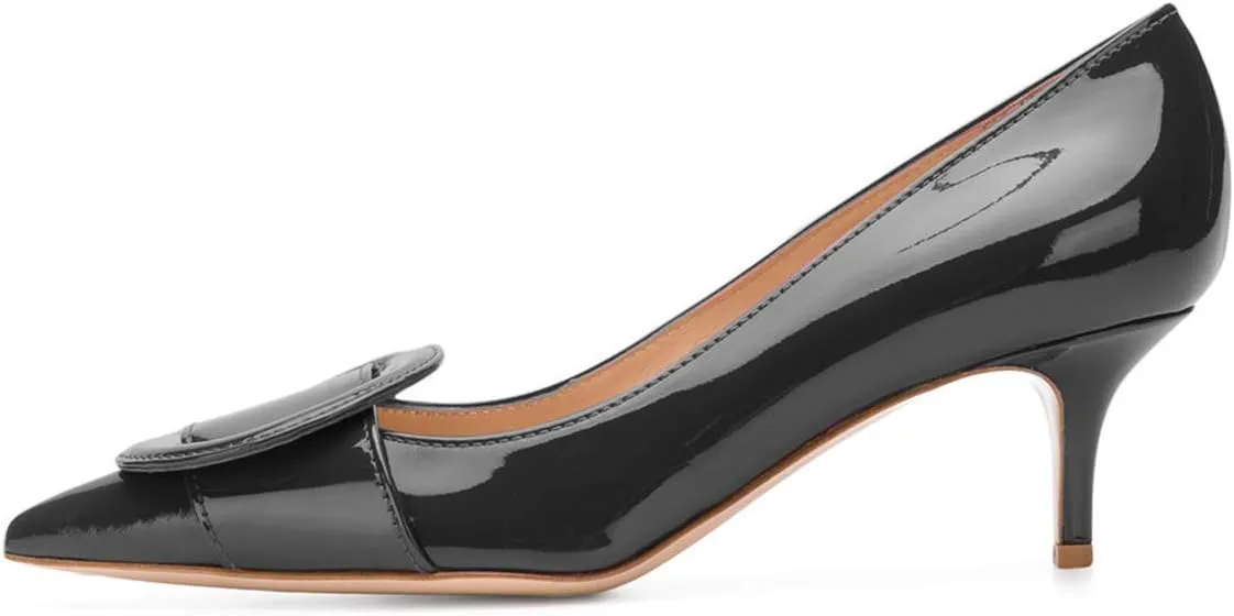 YDN Women Classic Pointed Toe Slip on Pumps Kitten Low Heel Office Shoes with Buckle Size 4-15 US