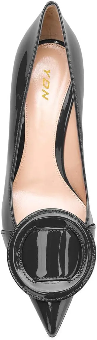 YDN Women Classic Pointed Toe Slip on Pumps Kitten Low Heel Office Shoes with Buckle Size 4-15 US