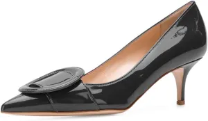 YDN Women Classic Pointed Toe Slip on Pumps Kitten Low Heel Office Shoes with Buckle Size 4-15 US