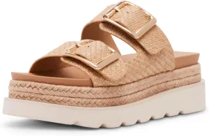 Yishaweiqi Espadrilles Platform Sandals for Women Comfortable Raffia Flatform Sandals Adjustable Buckle Straps Woven Straw Crochet Flat Slide Sandals Summer Beach Shoes