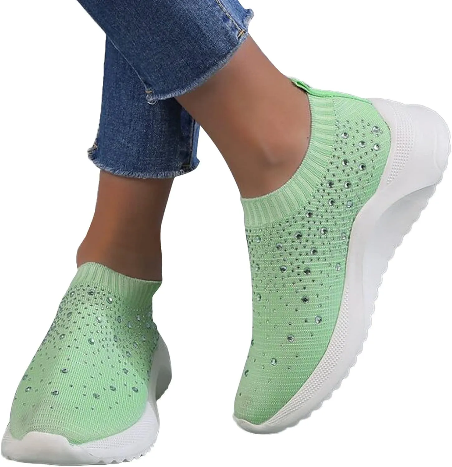 ZBYY Women's Slip On Walking Shoes Rhinestone Lightweight Non Slip Tennis Running Shoes Breathable Sneakers for Workout Gym
