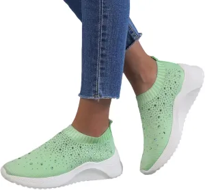 ZBYY Women's Slip On Walking Shoes Rhinestone Lightweight Non Slip Tennis Running Shoes Breathable Sneakers for Workout Gym