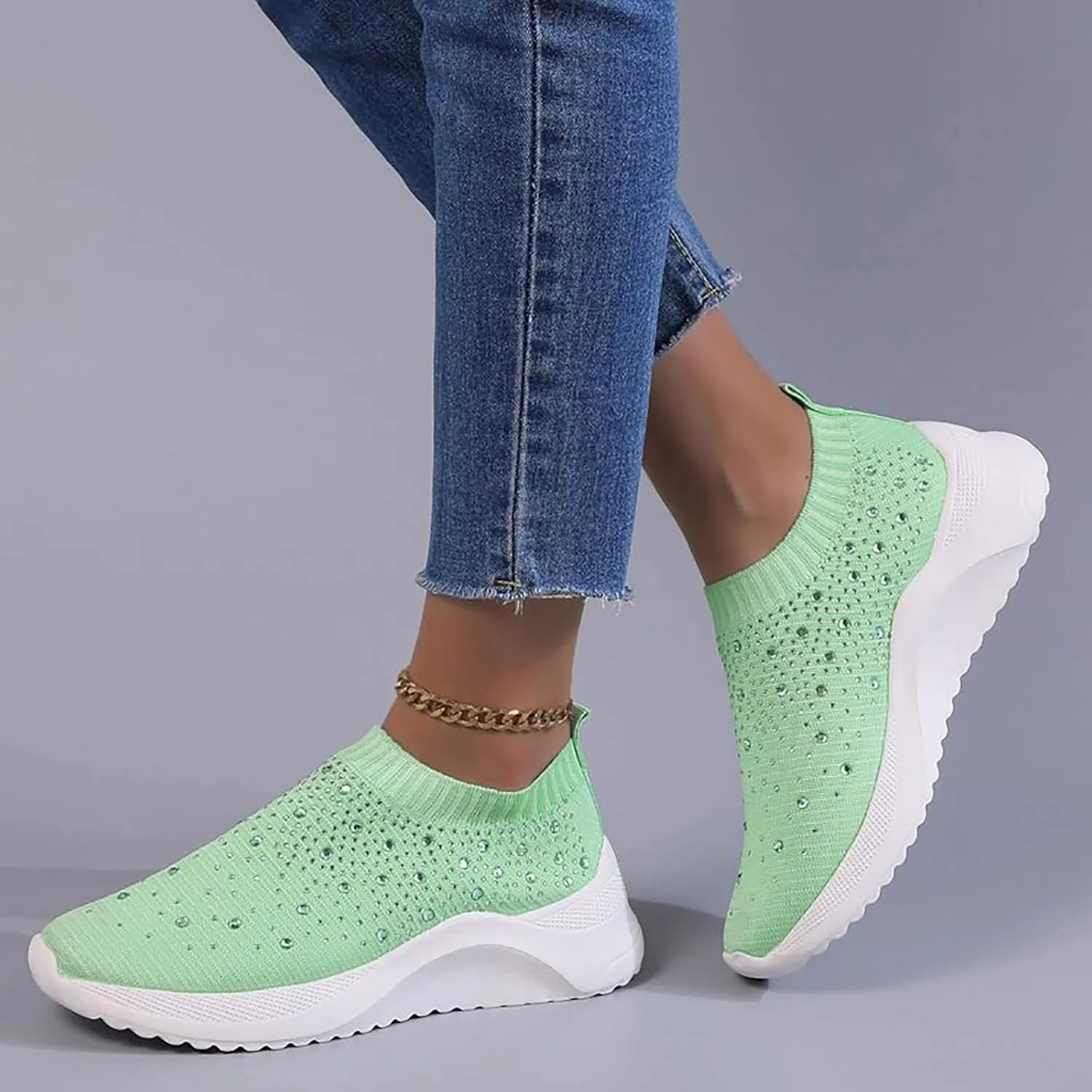 ZBYY Women's Slip On Walking Shoes Rhinestone Lightweight Non Slip Tennis Running Shoes Breathable Sneakers for Workout Gym