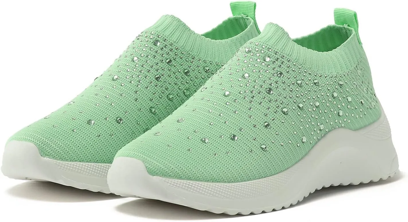 ZBYY Women's Slip On Walking Shoes Rhinestone Lightweight Non Slip Tennis Running Shoes Breathable Sneakers for Workout Gym